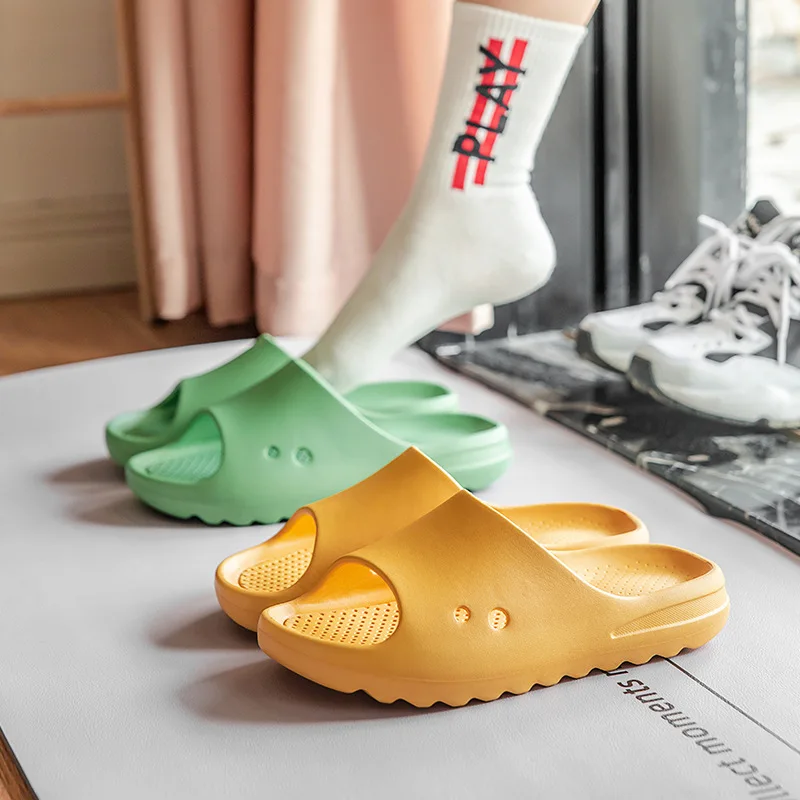 Lovers Silent Slides Shock Absorbing Solid Color Flexible Home Bathroom Chunky Sandals Women Slippers