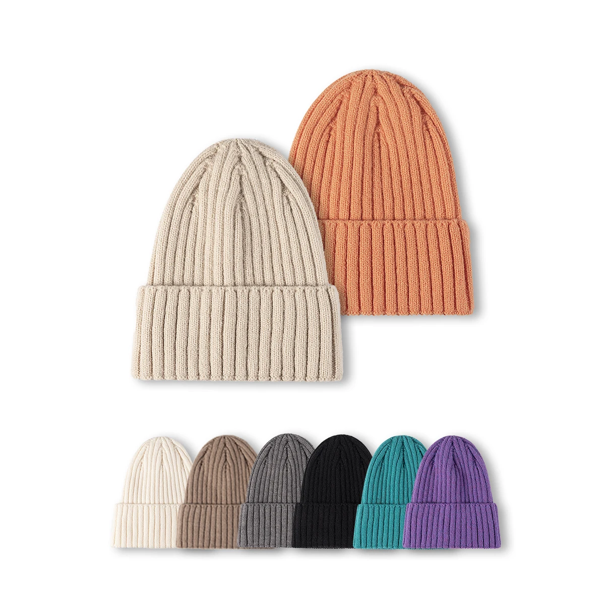 Прямая Продажа с фабрики роскошные классические однотонные теплые шапки унисекс вязаные манжетами