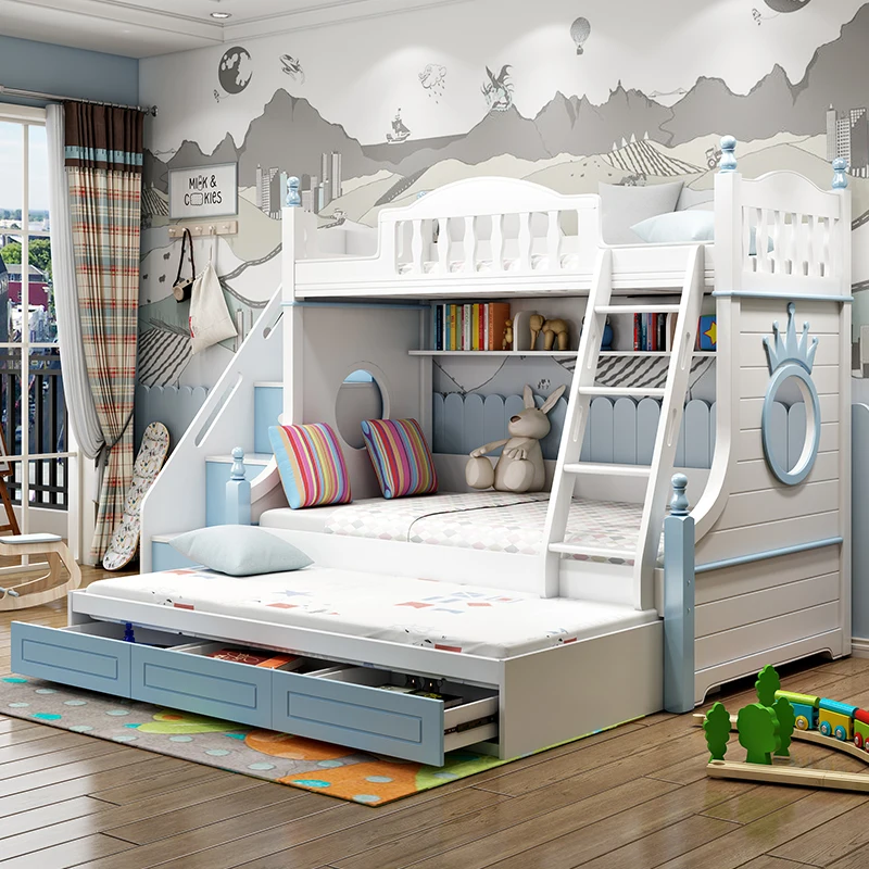 Kids bedroom furniture set multifunctional combination bunk bed Lovely children pink bunk bed