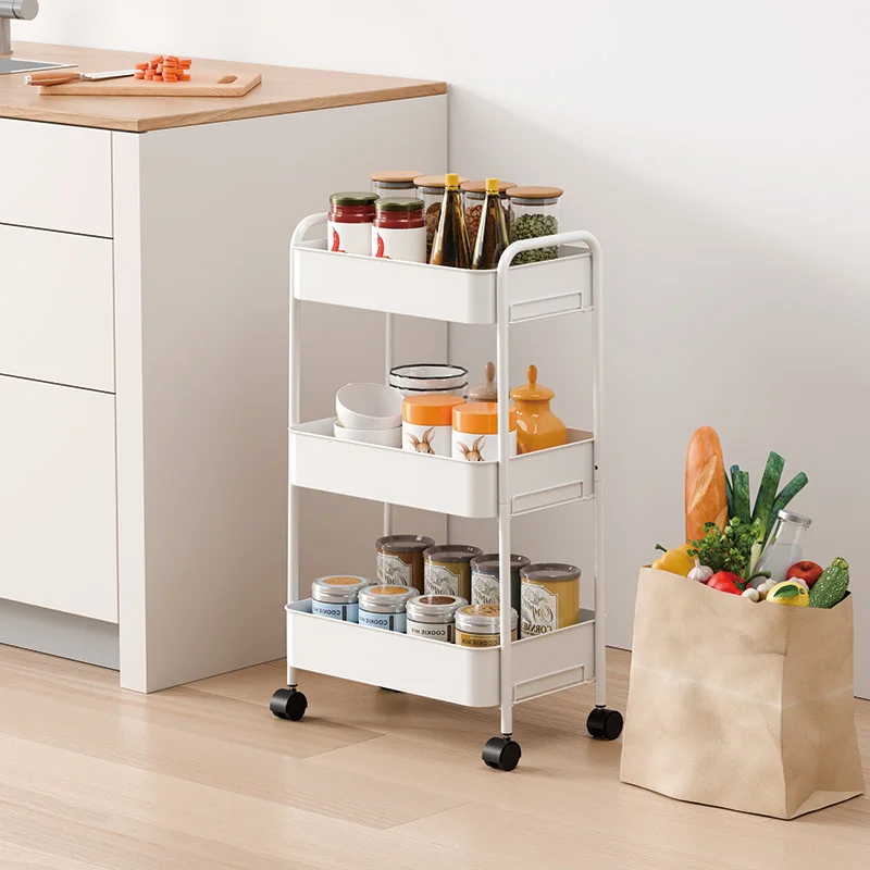 Multifunction 3 Tier Utility Rolling Cart  No Screw Metal Kitchen Cart Movable Storage Organizer Rack With Wheels