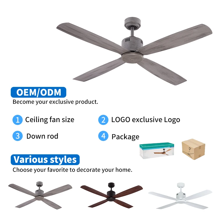 Modern Light Grey Air Cooling Household Wall Control 4 Blades Abs Luxury Electric Ceiling Fan For Bedroom