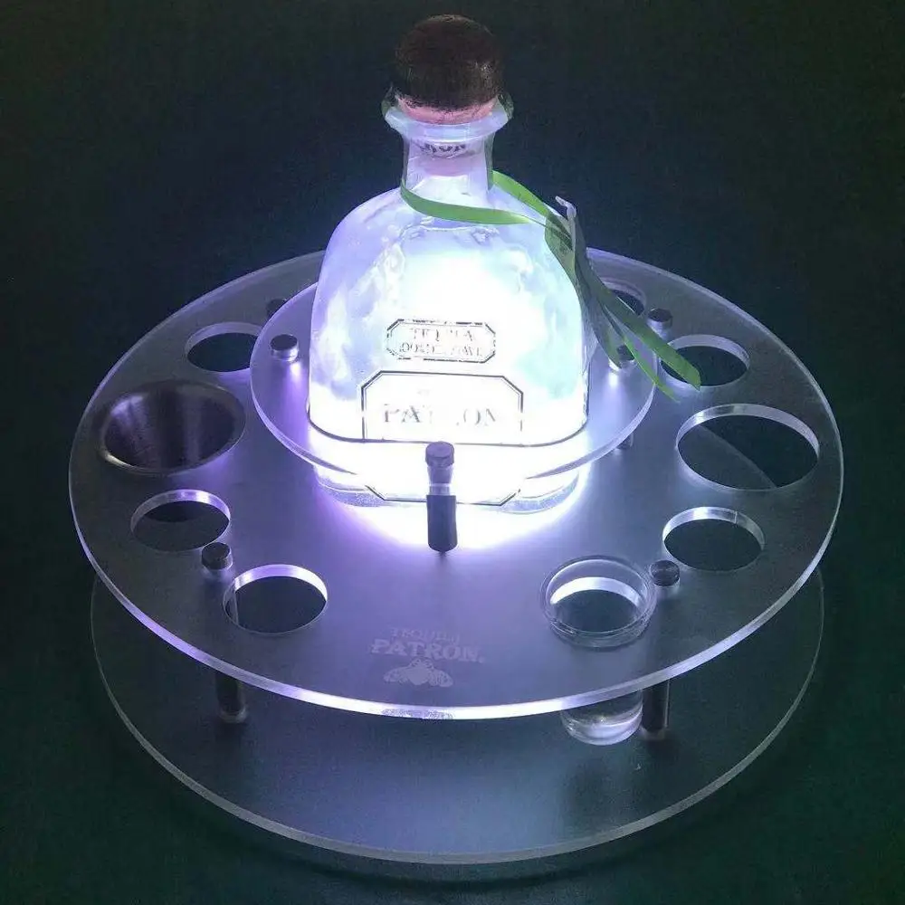 Tequila Patron Tray Rechargeable wireless Round LED serving tray  for Party Night Club Lounge Bar