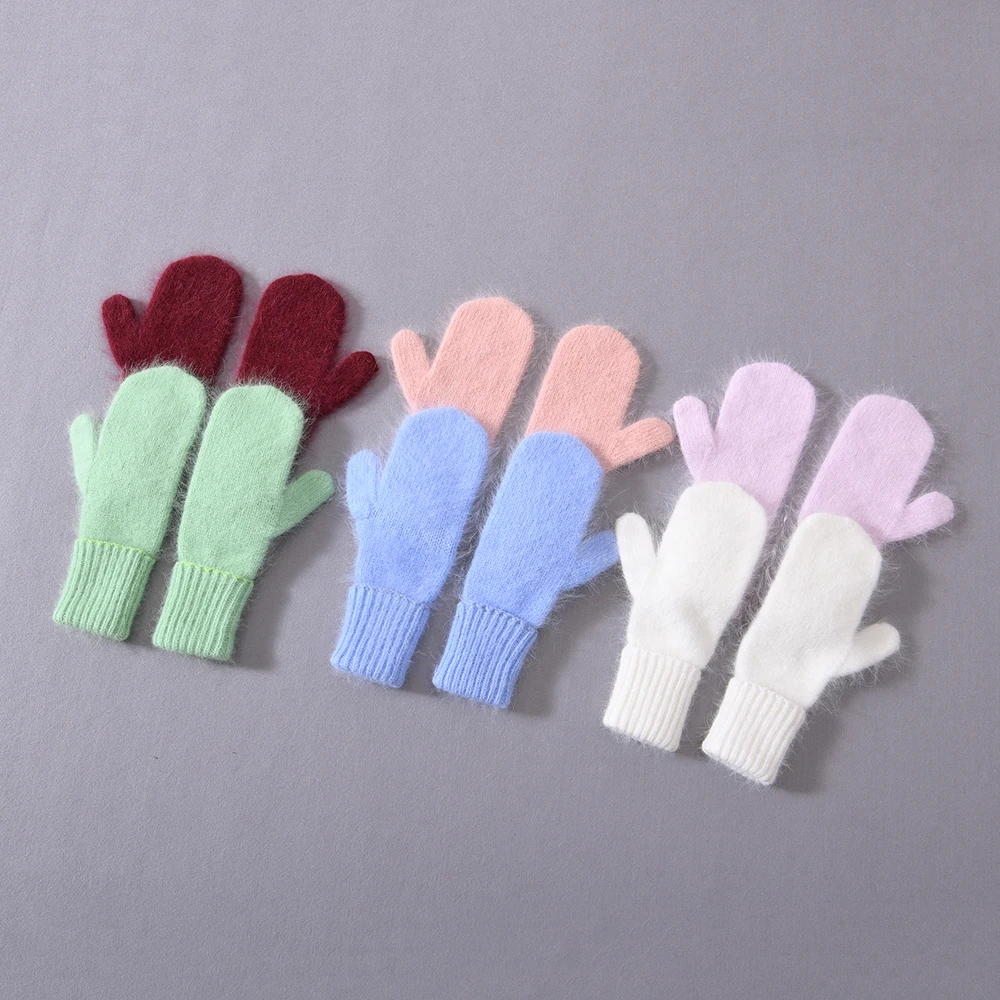 Оптовая продажа новый стиль красочные варежки на весь палец эластичные манжеты толстые теплые зимние кашемировые вязаные модные перчатки для