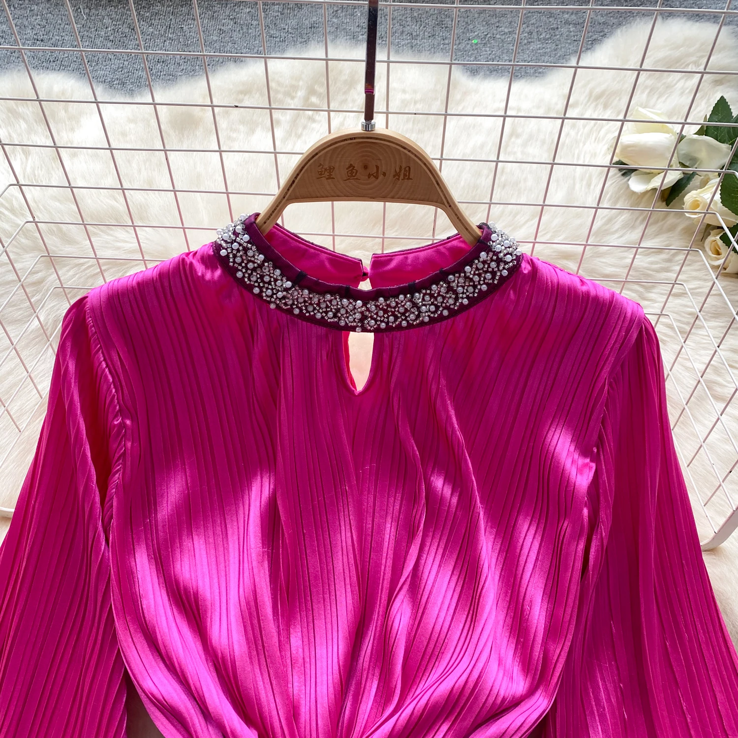 ZT1534 Europe America high-grade sense fashion dress luxury diamond collar slim mid-length satin temperament elegant dress