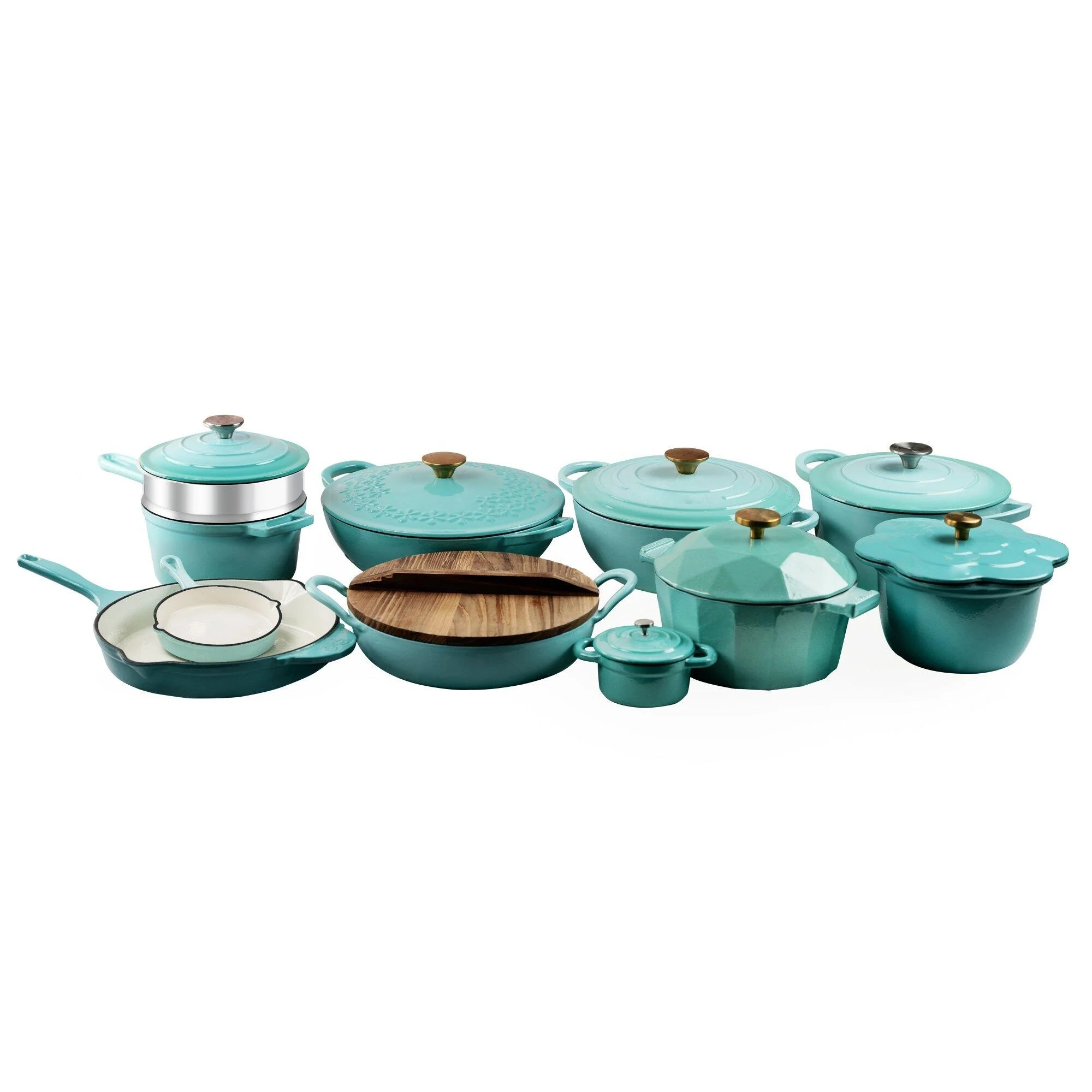 factory directly supply OEM cooking utensils enamel Cast iron cookware sets dutch oven stew pot and Skillet fry pan sets