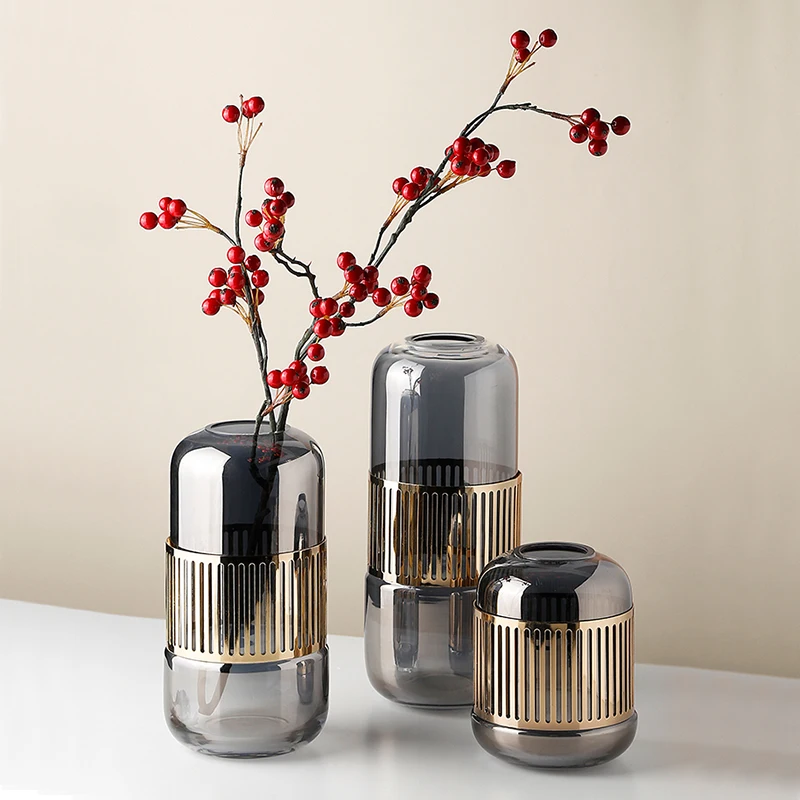 Light Luxury Crystal Flower Vase Home Decoration Wedding Table Clear Europe Amber Vase Decors  Flower Arrangement Vase