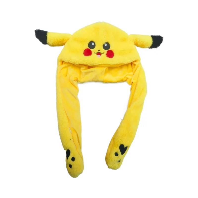 Pikachu Bunny hat cartoon stuffed animal toy Ear Move Glowing rabbit cap Led Light Jumping Funny Cosplay Party Holiday