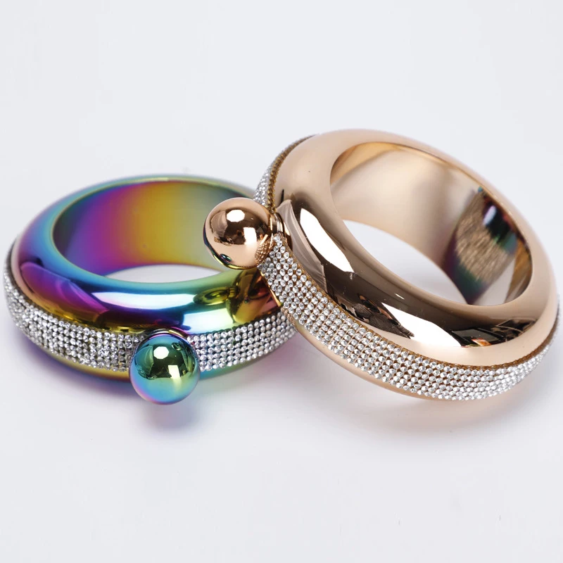 Stainless Steel Liquor 3.5oz Bangle Whiskey Wrist Hip Flask Bracelet Liquor Flask Women Round Sublimation Hip Flask