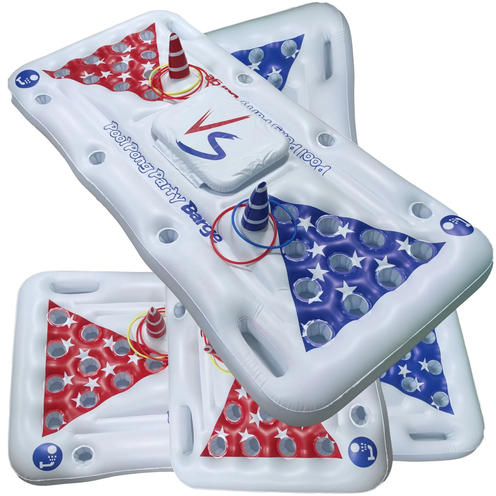 Inflatable Pool Party Barge Floating Water  Float with Ice Box & Toss Ring