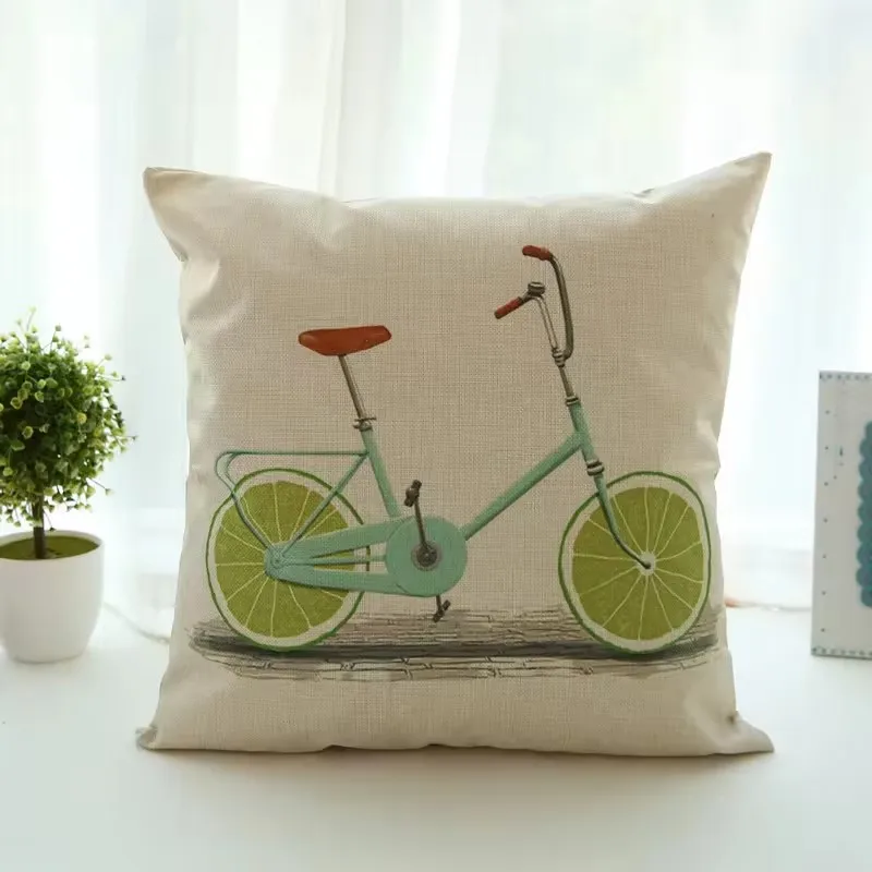 Creative bicycle Printing linen soft cushion covers decoration modern office seats custom pillow cases
