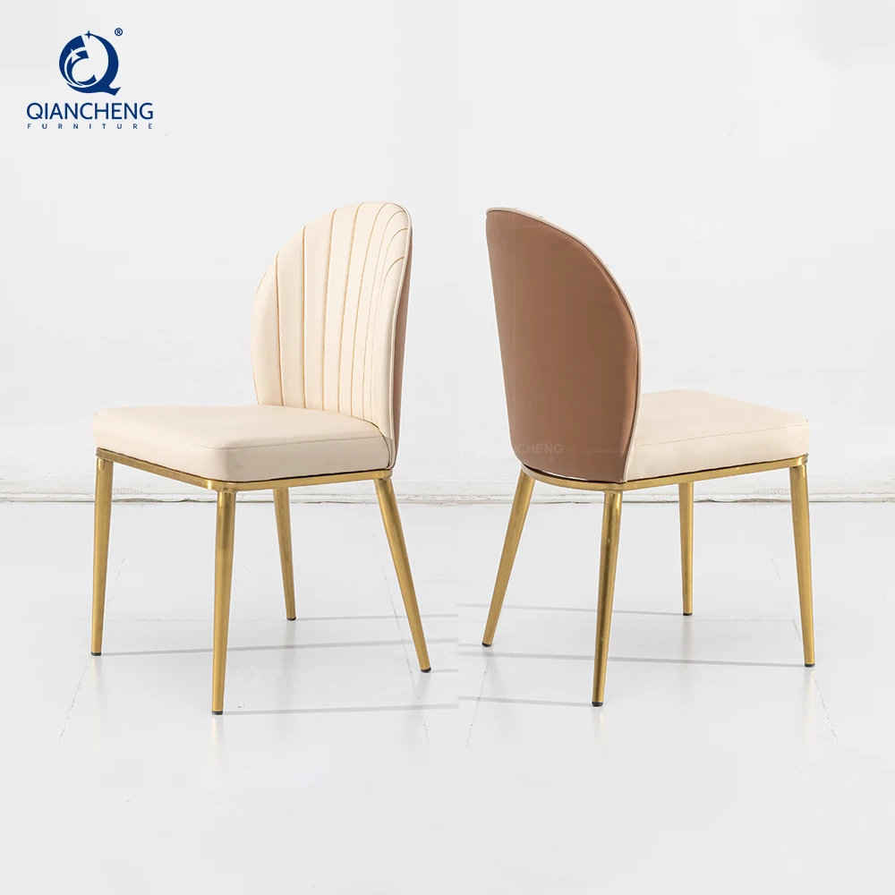 Mid century brown real leather dining chair wholesale modern restaurant furniture set cafe chrome iron leg dining chair