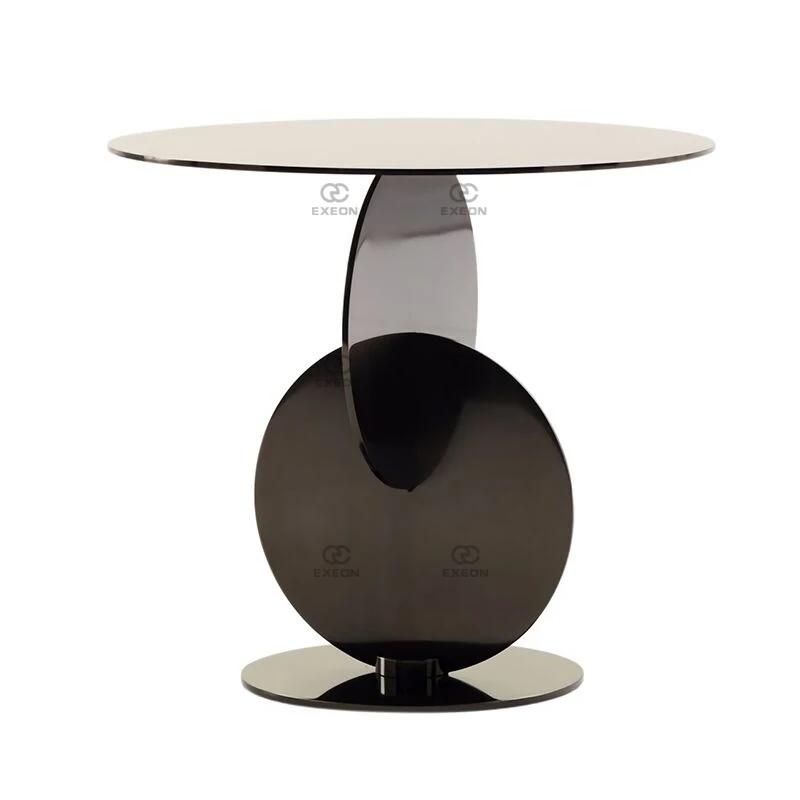 Light Luxury Modern Minimalist Black Round Black Oak Paint Living Room Combination Coffee Table Complete