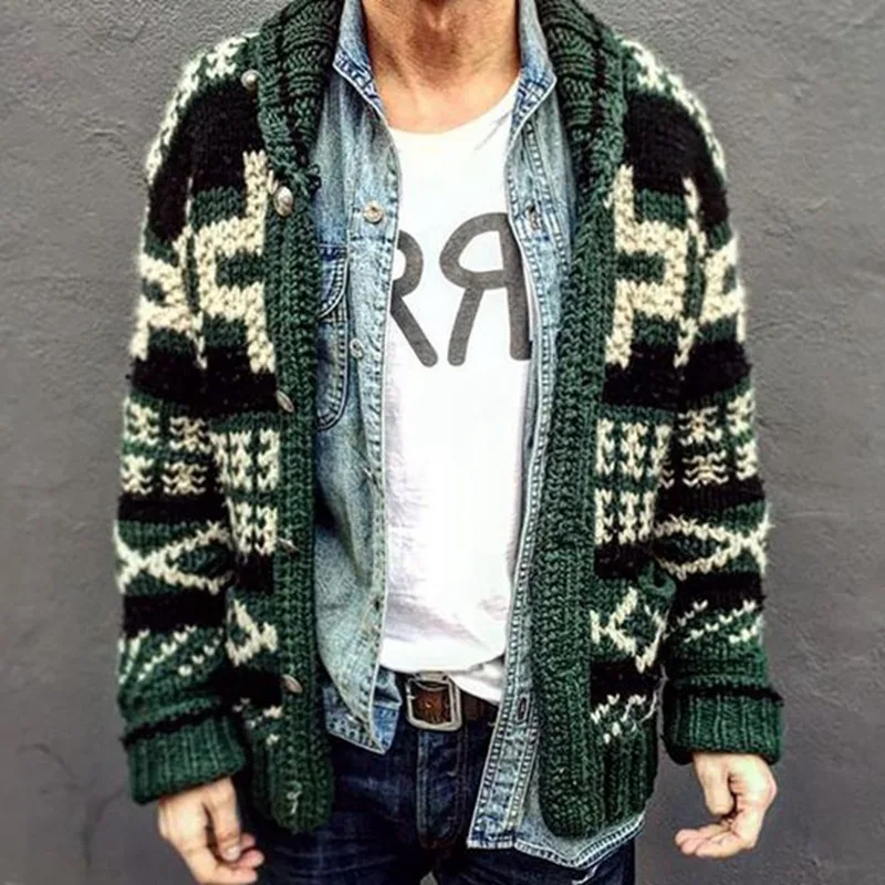 Retro pattern lapel jacket autumn winter jacquard outer sweater long-sleeved knitted jacket