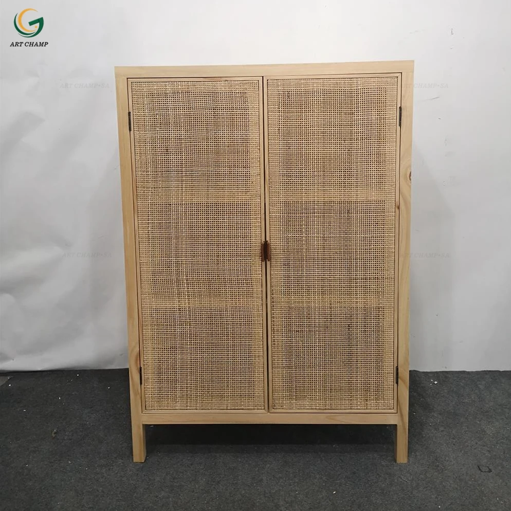 2 Door Rattan Front Wooden Cabinet