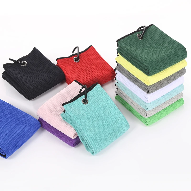 Stock Available Waffle Golf Towel Custom Logo Plain Color Microfiber Golf Towels With Grommet And Hook
