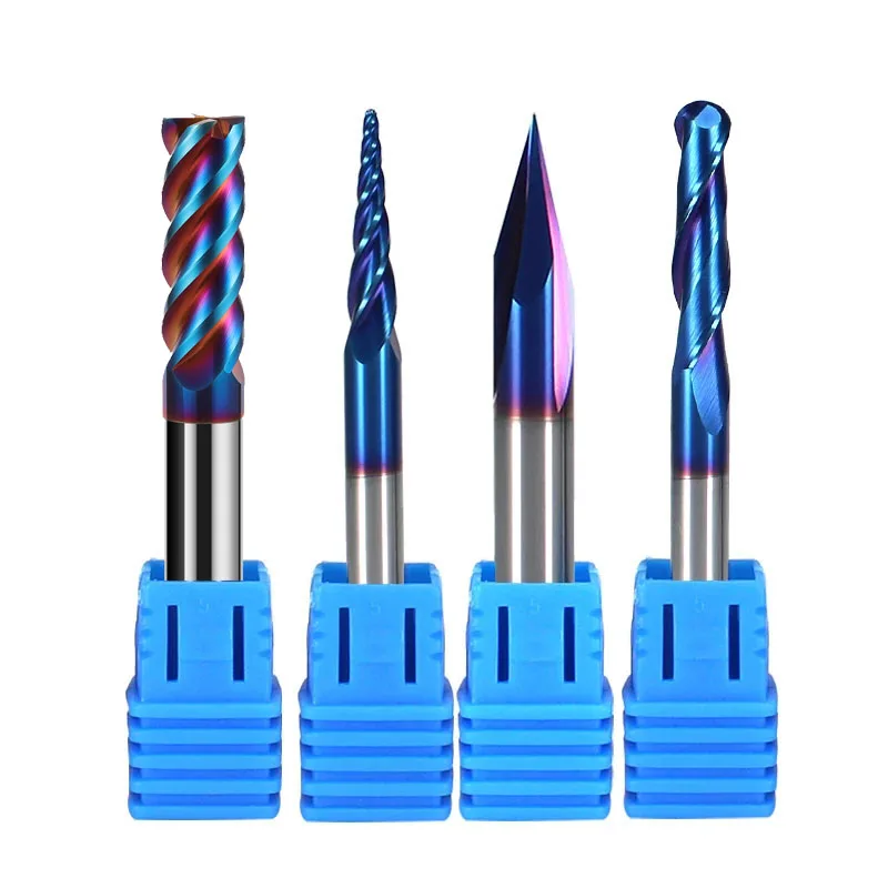 1/4 с нанопокрытием, микро-грубый шариковый нос, двойная фаска, коническая твердосплавная Концевая фреза