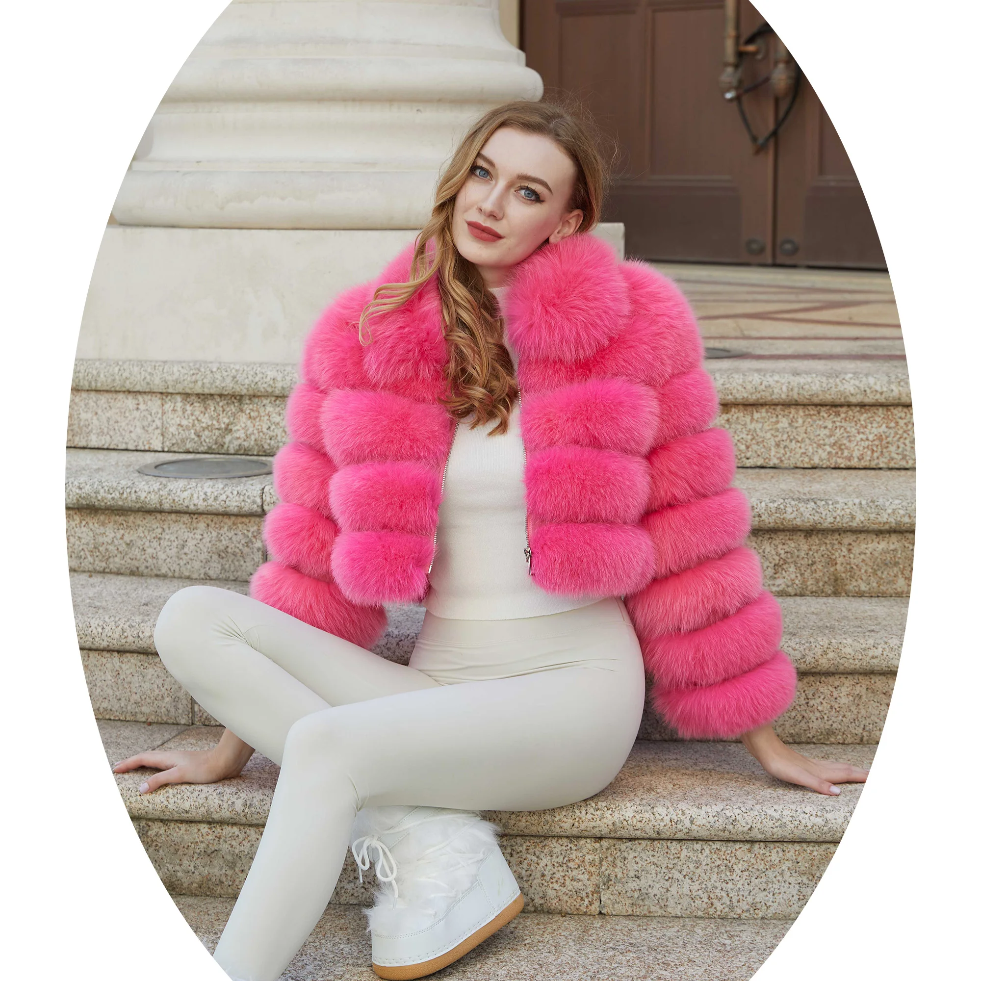 Janefur Custom Wholesale Winter Natural Short Fur Coat Women Cropped Plus Size Luxury Colorful Real Fox Fur Coat