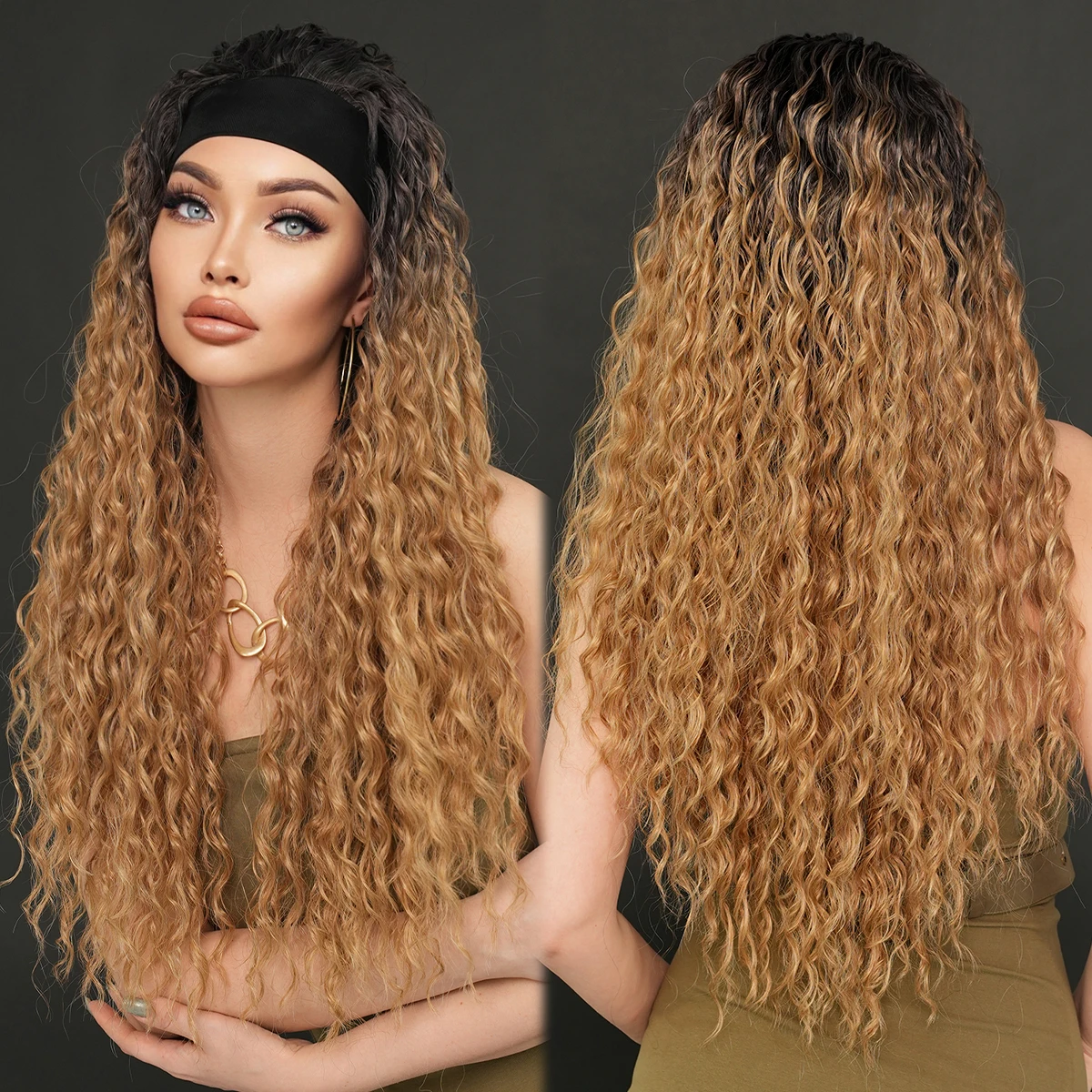 Headband Wig Synthetic Hair Straight 28 Inch for Black Women Glueless None Lace Front Hair Machine Made Wigs Natural Black 150%