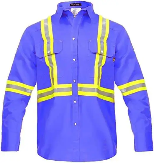 100% Cotton NFPA 2112 Custom Logo CAT 2 Flame Resistant High Visibility Long Sleeve Hi Vis FR Shirt