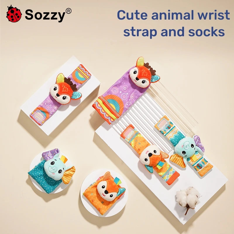 Sozzy Cute Animal Set Soft Baby Wrist Rattle for Toddler Foot Finder Bell Socks