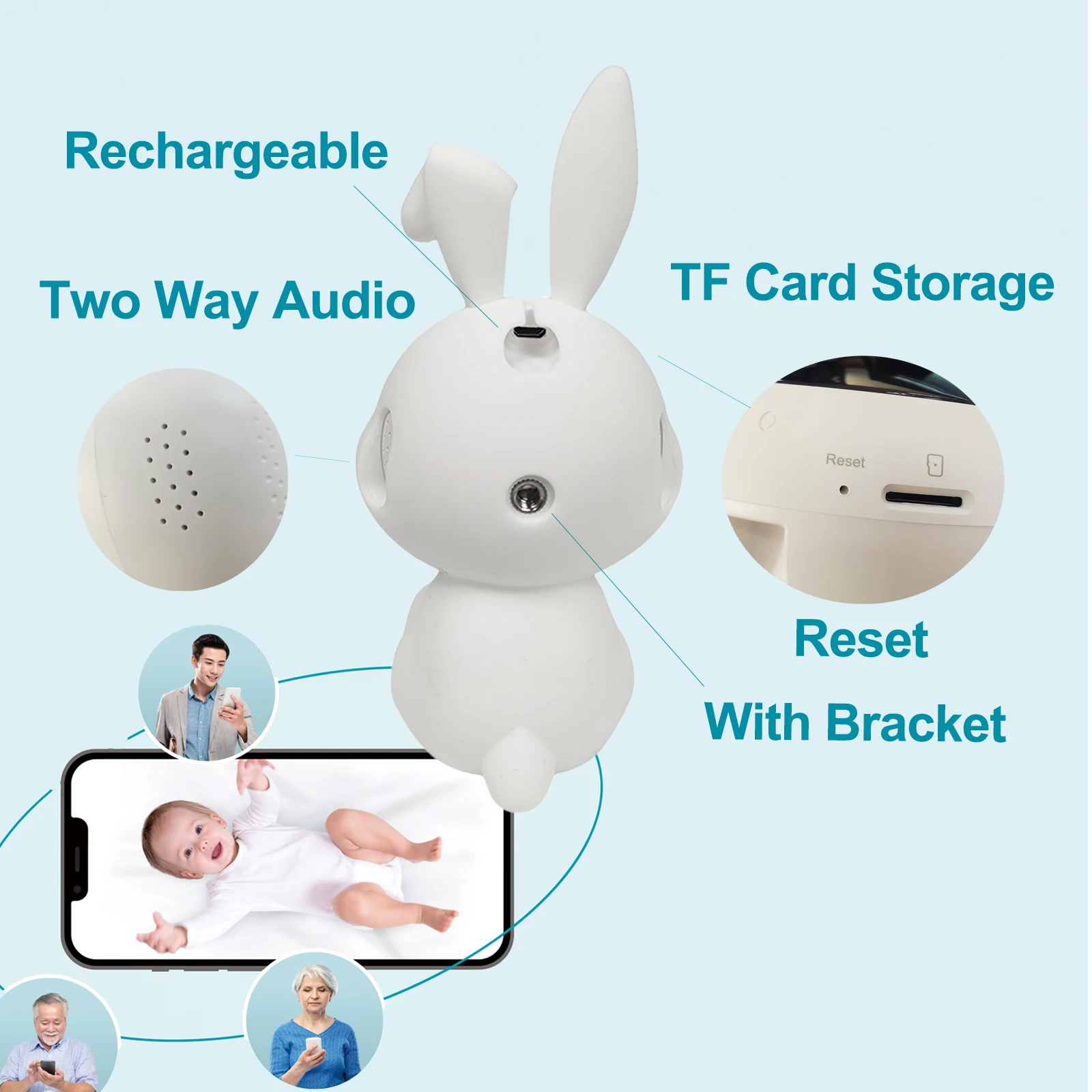 New Design 1080P Wifi Camera Wireless Baby Monitor with HD Audio Automatic Movement Motion Tracking Detector Night Vision