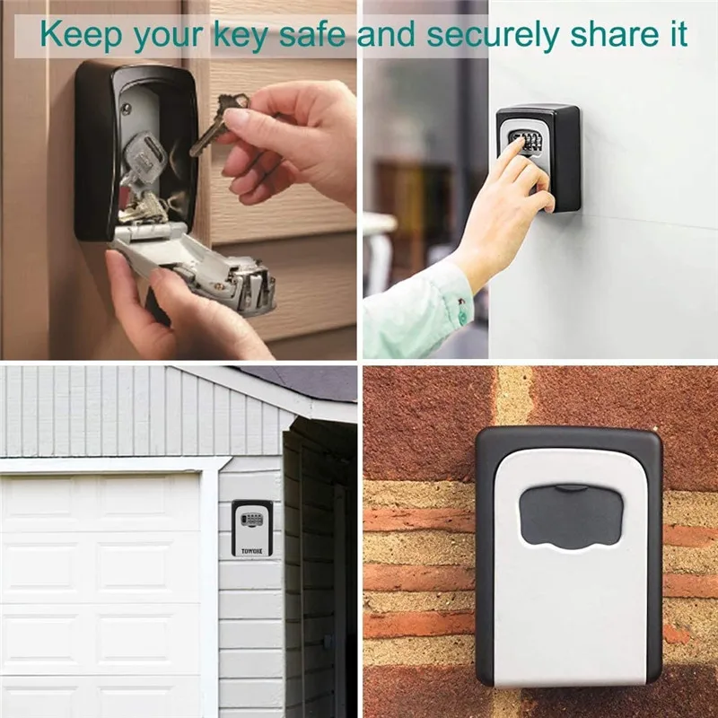 Safe Box Weatherproof 4 Digit Combination Outdoor Key Security Storage Case Key Lock Box Wall Mounted Aluminum Alloy Key