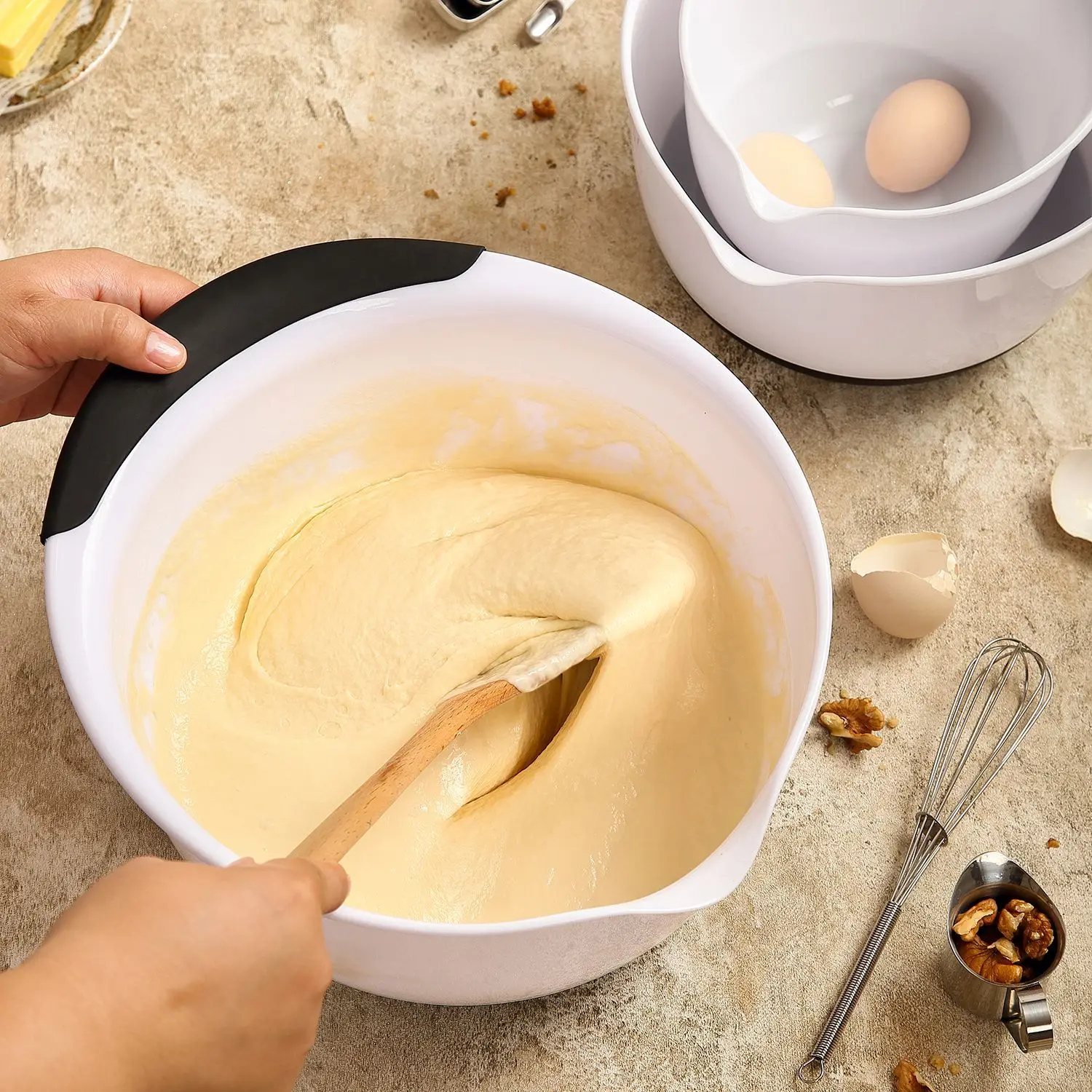 Smart Kitchen Plastic Mixing Salad Bowl with soft handle, set of 3pc