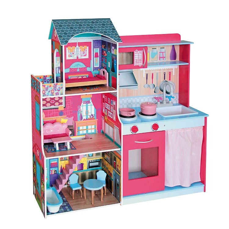 3-layer dollhouse with 7pcs small furniture