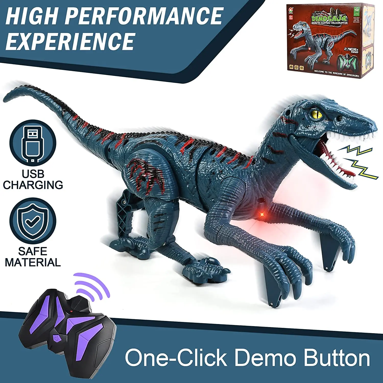 Remote Control Dinosaur Toys Kids Jurassic Velociraptor Toys Imitates Walking and Sounds Robot Toys That Can Sing, Shaking Head