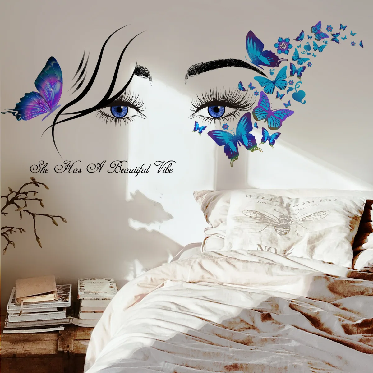 3D Salon Butterfly Eyes Lashes Wall Stickers Girls Room Decoration Wall Decal