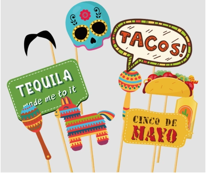 Custom Mexican Cactus Tacos Skull Mojito Pinata Design Paper Photo Props Flags for Dia De Los Muertos FIESTA Holiday Party Decor