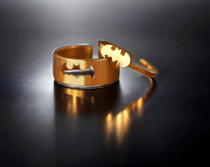Vampire Bat Gold Plated Bat Ring  Goth Jewelry  Two Pcs Silver Plated Adjustable Ring Superhero Couple Rings