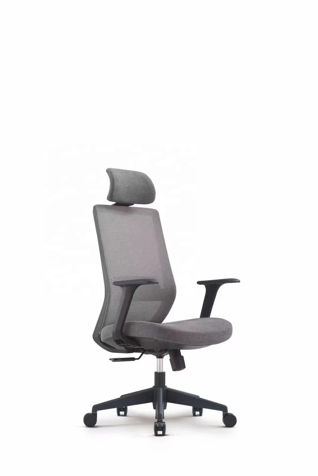 High back ergonomic office chair with mesh back+fabric seat include fixed arms&lumbar support add nylon base+PU double castors