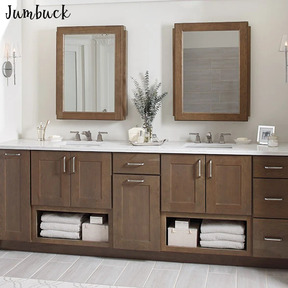 
Luxury grey elegent bathroom vanity with sink with one tall storage cabinet 