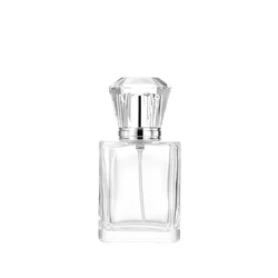 wholesale 50 ml empty clear square glass perfume 50ml bottle with crystal gemstone cap