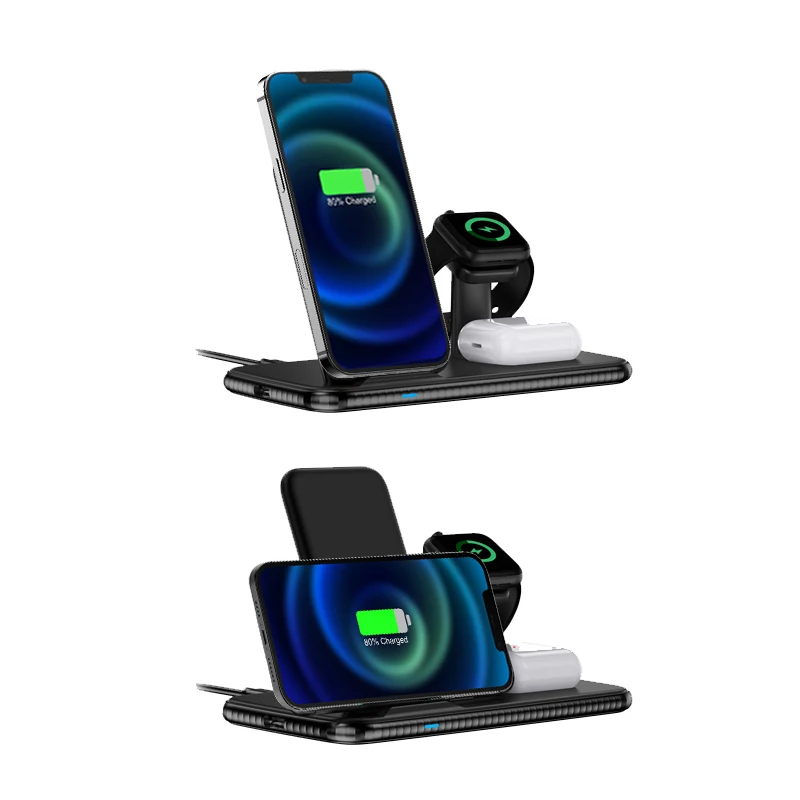 2021 Technologies Multifunctional 4-In-1 15W Qi Fast Stand Dock Station Wireless Charger 4 In 1