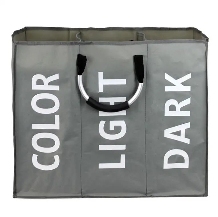 SP-340 Amazon Горячие Стиль 3 сетки складной ткань Оксфорд темно-мешок для стирки с алюминиевой ручкой обычай печать корзина для белья