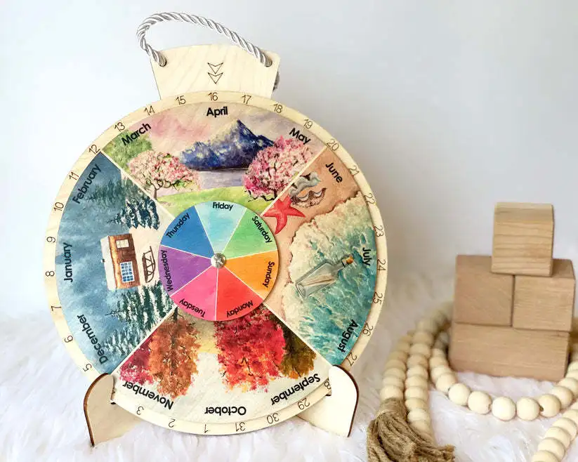 Wholesale Creative Pendant Wooden Wheel Calendar Wooden Crafts For Home Decoration