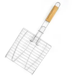 Barbecue tool thicken double fish barbecue mesh grill basket BBQ rack barbecue clip for fishes wooden handle