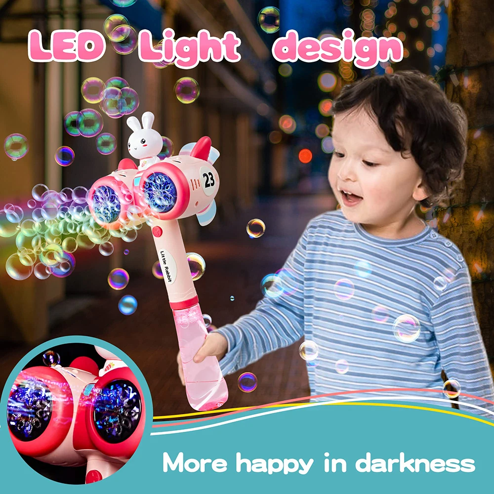 Backyard Soap Water Toy With Light Funny 20-Hole Rabbit Rocket Bubble Wands For Kids Windmill Electric Bubble Blower Machine Toy