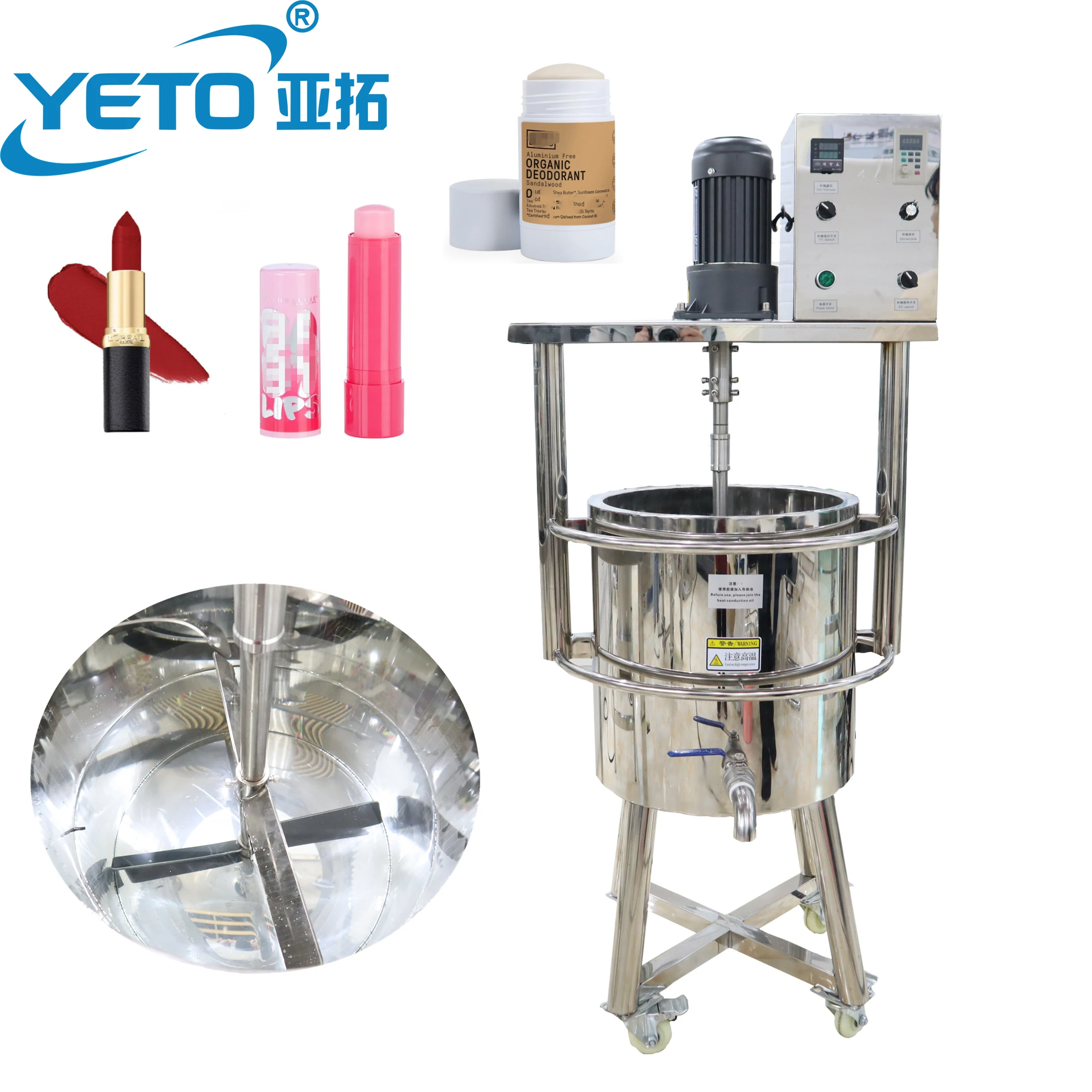 YETO-50L 100L 200 Liters Wax Lipstick Lip Balm Melting Tank Glue Deodorant Stick Mixing Tank With Agitator Candle Wax Melter