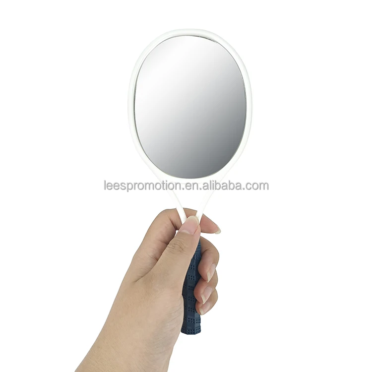 Customized Logo Plastic Handheld Tennis Racket Shape Mirrors Cosmetic Hand Held Mirrors With Handle
