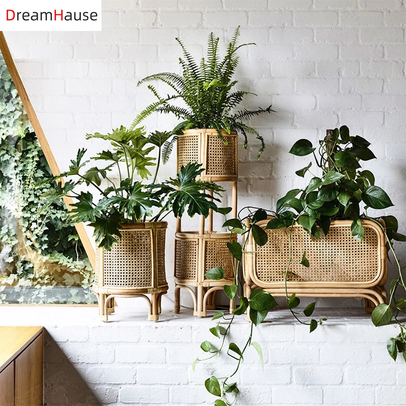 Скандинавский ротанговый стеллаж dreamhome для цветов двойная креативная полка комнатных в гостиную комнатное украшение