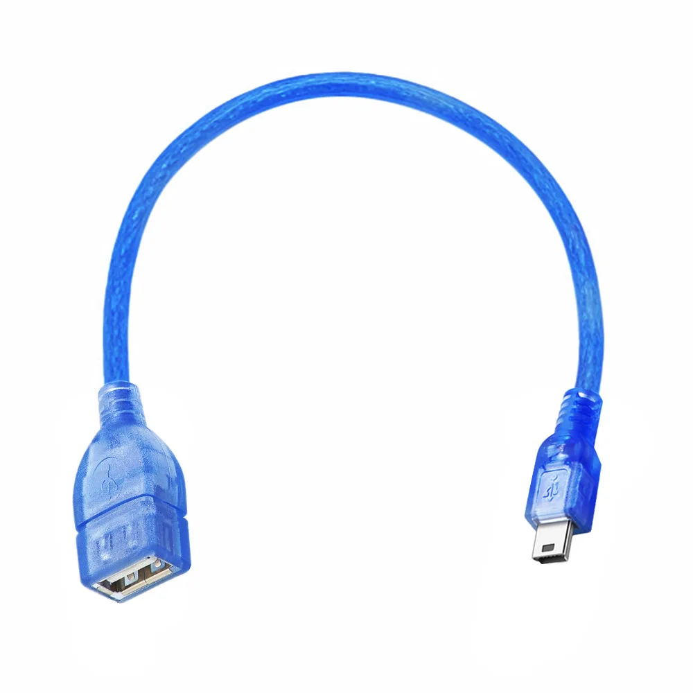 High-quality transparent blue copper core double-shielded USB2.0 OTG V8V3micro mini 5P docking extension cable.