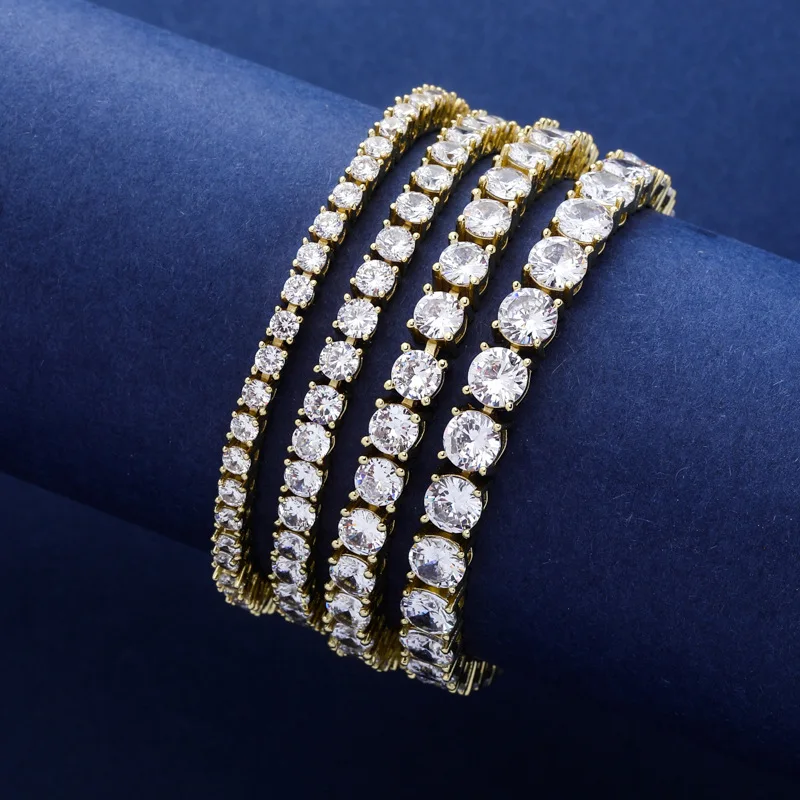 Hip Hop Luxury Iced Out Gold Plated One Row Diamond New Buckle 3/4/5/mm Tennis Bracelet for Unisex