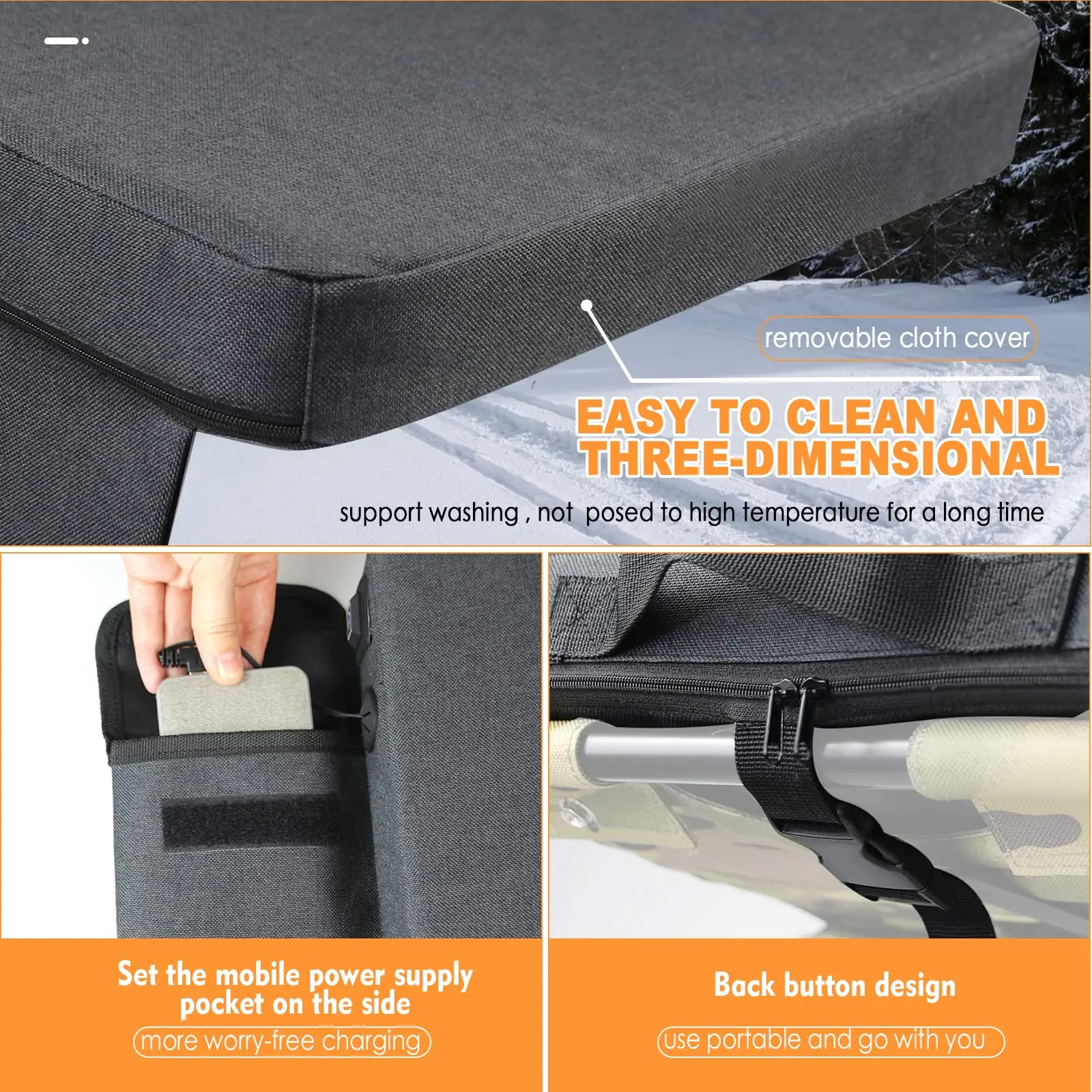 Adjustable Temperture Heating Seat Pad USB Battery Heating ,Portable Heated Cushion  for Outdoor Camping, Fishing