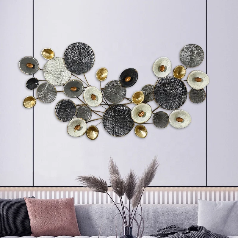 High Quality Nordic Modern Metal Wall Art Home Decorations Wall Frames Panel Hallway Decorative Lotus Leaves Hanging