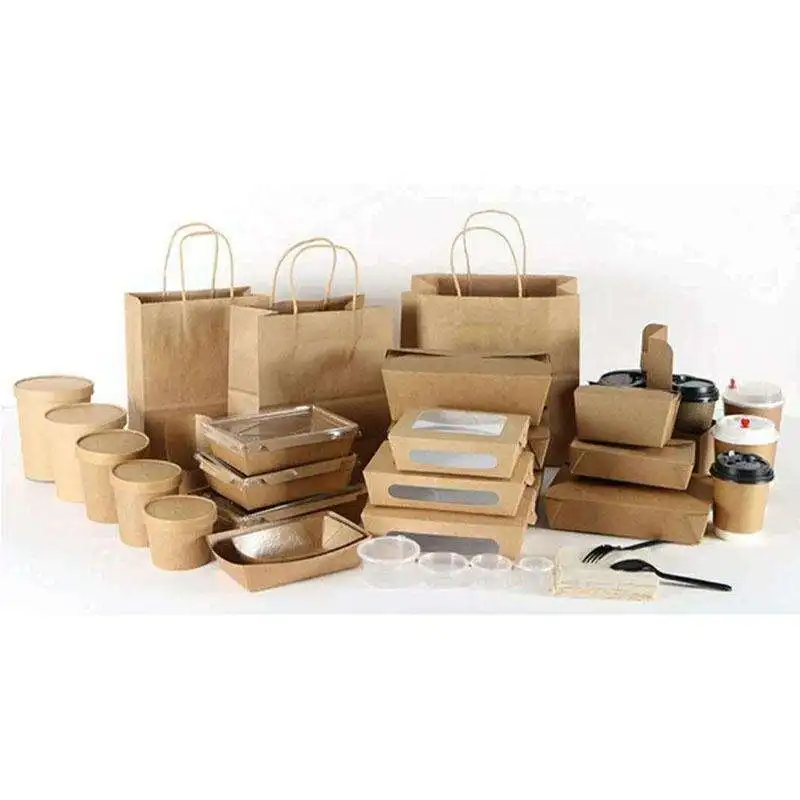 Eco-friendly Takeaway Kraft Paper Box Food Cup and Bowl Container Packaging Boxes Food Delivery Box