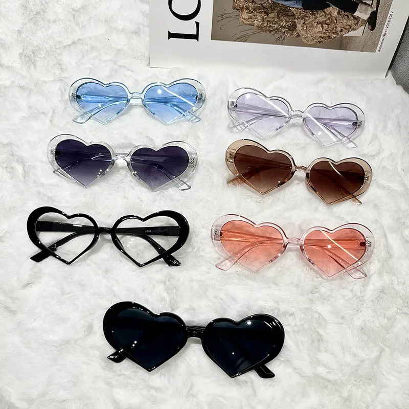Fashion Heart Shaped Sunglasses Women Pink Love Shades Glasses Plastic Sunglasses For Party