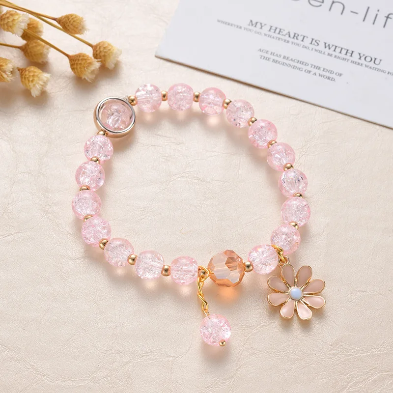  colorful sunflower crystal bead bracelet couple girl gift daisy custom new charm beads
